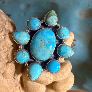 .925 Silver Turquoise Cluster Ring 
8 1/4 adjustable